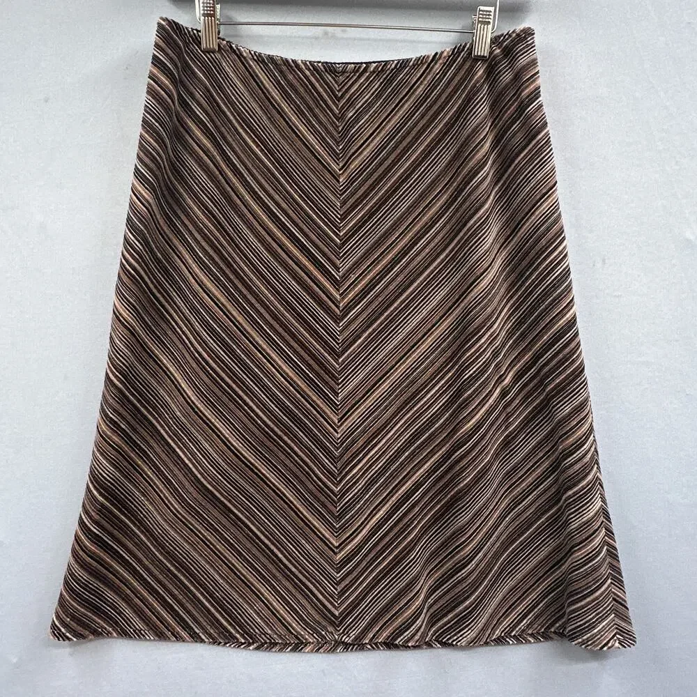 VTG Nine West Corduroy Skirt 8 Striped A-line Midi Brown boho Academia Hipster